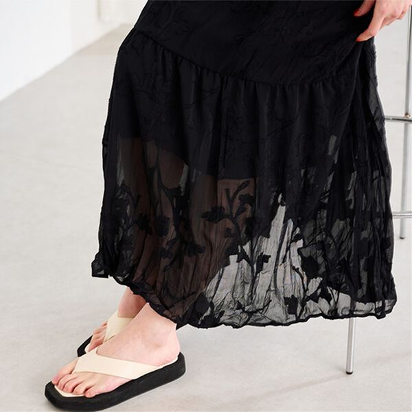 RANAN（ラナン）の「ひんやり裏地付！ジャカード素材フレアーシルエットジャンパスカート（その他ワンピース）」｜詳細画像