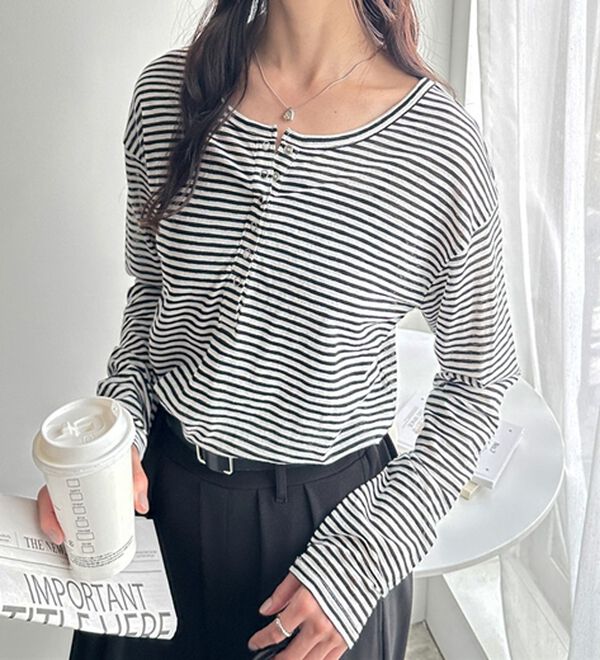 GeeRA（ジーラ）の「前後２ＷＡＹシアースラブヘンリーネックカットソー（カットソー）」｜詳細画像