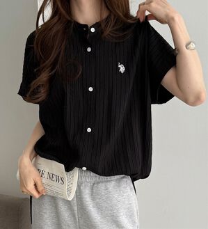 GeeRA（ジーラ）の「【ＵＳ．ＰＯＬＯ．ＡＳＳＮ】ポコポコ素材フレンチスリーブシャツ（シャツ）」｜ブラック