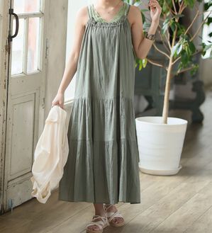 A HAPPY MARILYN（アハッピーマリリン）の「【Ｌ～６Ｌ】【風通るプレミアム】ティアード切替キャミワンピース（ロングワンピース）」｜ライトカーキ