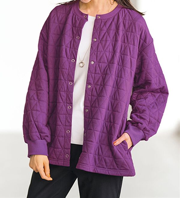 BELLUNA（ベルーナ）の「＜着るホカロン＞三角キルトスナップボタンカーディガン（その他カーディガン）」｜パープル