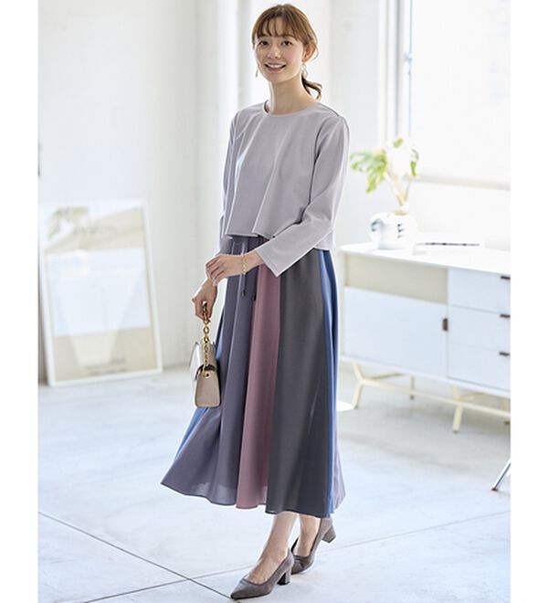 BELLUNA（ベルーナ）の「春を彩る配色ドッキングワンピース（ドッキングワンピース）」｜詳細画像