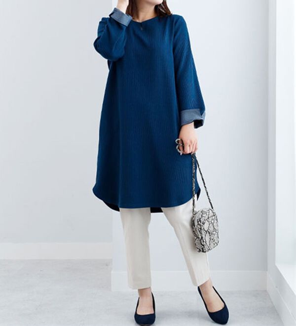 BELLUNA（ベルーナ）の「ボーダージャカード素材チュニックワンピース（チュニック）」｜詳細画像