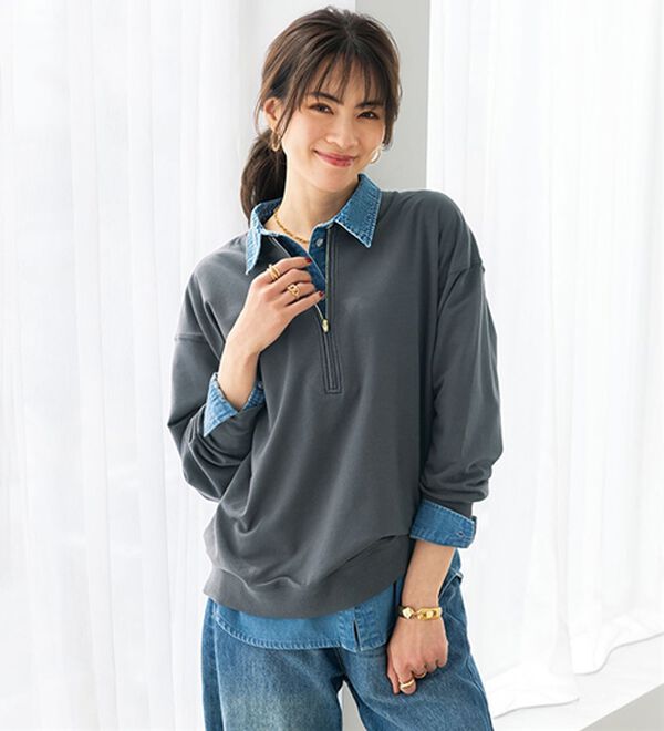 BELLUNA（ベルーナ）の「綿１００％ブラスト加工デニムシャツ（シャツ）」｜詳細画像