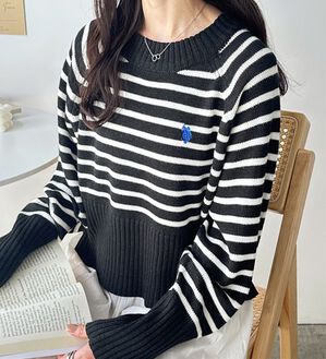 GeeRA（ジーラ）の「【ＵＳ．ＰＯＬＯ　ＡＳＳＮ】ショート丈ニット（ニット・セーター）」｜黒系ボーダー