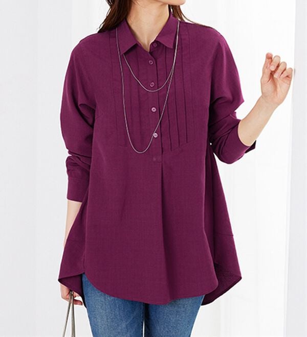 BELLUNA（ベルーナ）の「麻調素材タックデザインシャツチュニック（チュニック）」｜詳細画像