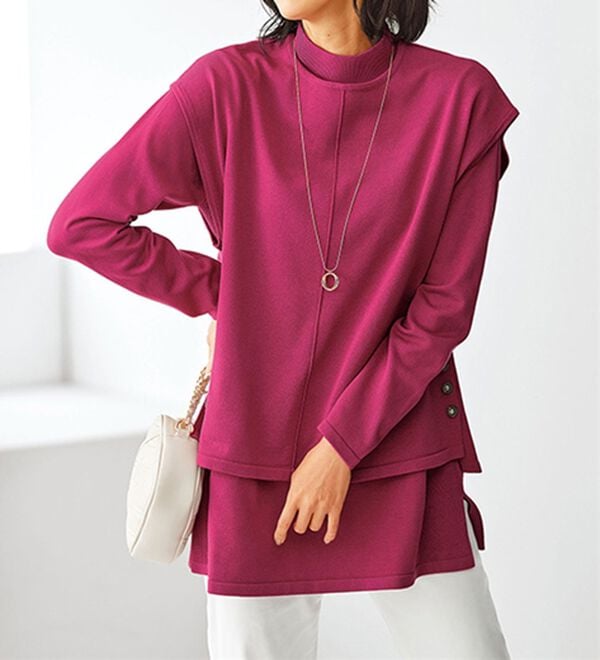 BELLUNA（ベルーナ）の「ベスト付ニットチュニックアンサンブル（アンサンブル）」｜ピンク