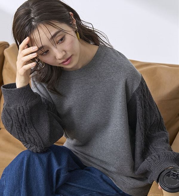 ケーブルニット使い裏起毛トレーナー - ベルーナ【公式】