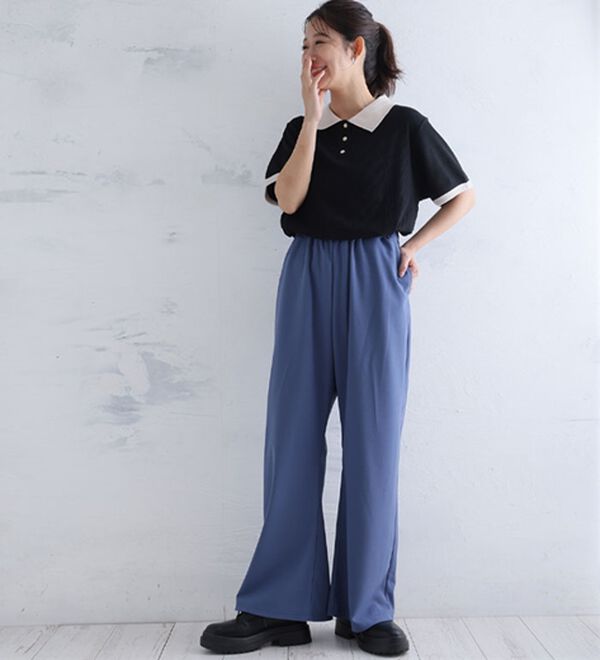 A HAPPY MARILYN（アハッピーマリリン）の「【Ｌ～８Ｌ】＜身長別に選べる２丈＞さらっと美脚ゆるカーブパンツ（ワイドパンツ・ガウチョ）」｜詳細画像