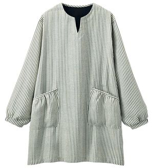 LAVIENNE（ラヴィエンヌ）の「あったか裏フリースかっぽうシャツ（ホームウェア）」｜ネイビーストライプ