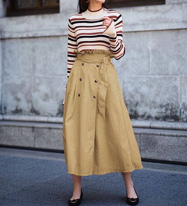 RANAN（ラナン）の「ナイロン素材トレンチフレアースカート（ロングスカート）」｜詳細画像