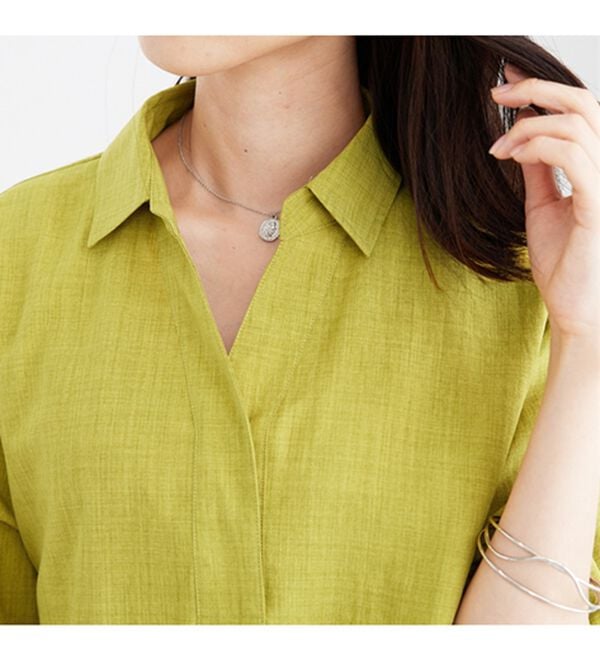 BELLUNA（ベルーナ）の「【接触冷感】麻調素材袖リボン使いシャツチュニック（チュニック）」｜詳細画像