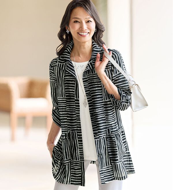 BELLUNA（ベルーナ）の「＜シックに決まる！＞シャドーチェック素材ストライプアンサンブル（その他ジャケット）」｜詳細画像