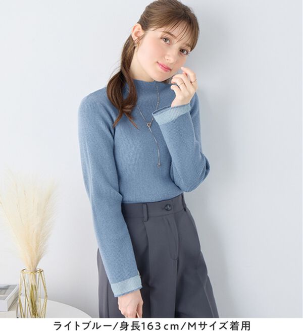 alotta（アロッタ）の「パチパチしにくい！洗える袖シアー切替ニットプルオーバー（ニット・セーター）」｜詳細画像