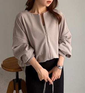 RANAN（ラナン）の「裏起毛ハーフジップコクーン長袖チュニック（カットソー）」｜グレージュ