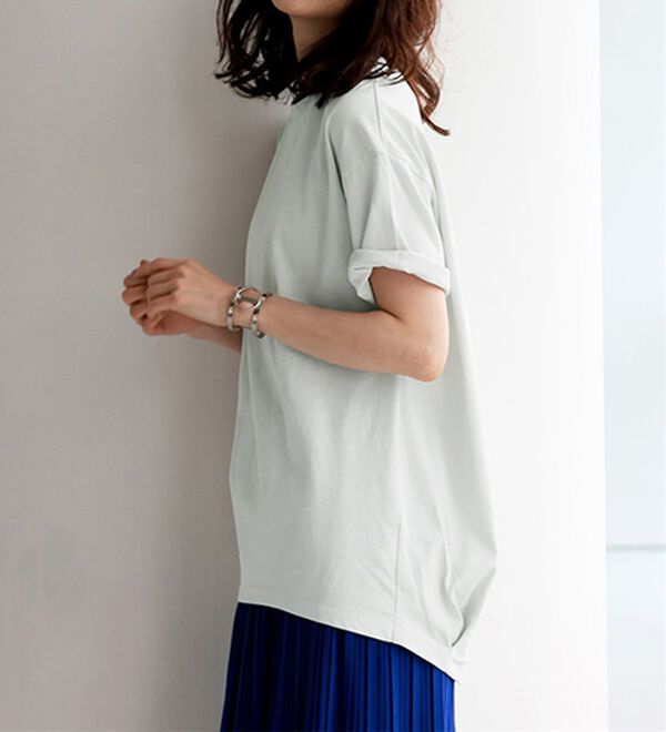RANAN（ラナン）の「ひんやり！綿100％汗ジミ防止！裾タックロング丈Tシャツ＜Ｂeautiful Ｃotton＞（チュニック）」｜詳細画像