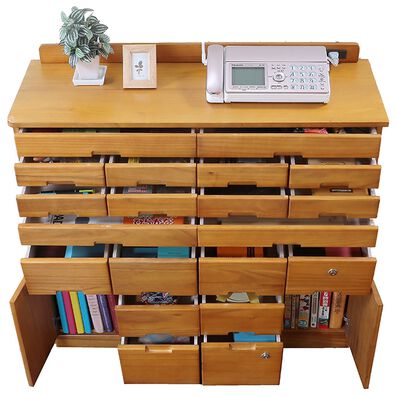 「２口コンセント付　天然木桐製ひきだしいっぱいキャビネット　桐製マルチラック（ラック・棚・本棚）」