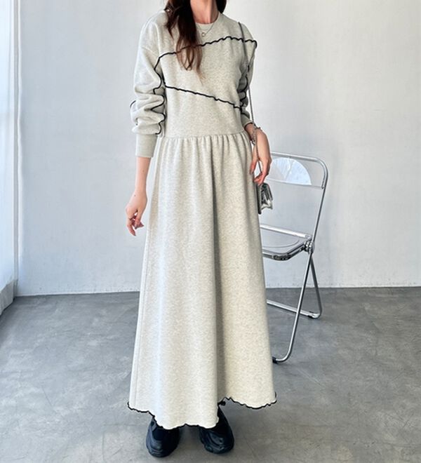 GeeRA（ジーラ）の「配色メロー裏起毛スウェットワンピース（カットソーワンピース）」｜詳細画像