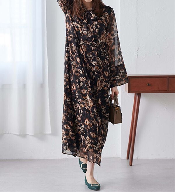 RANAN（ラナン）の「ラメストライプボウタイプリントワンピ（プリントワンピース）」｜詳細画像