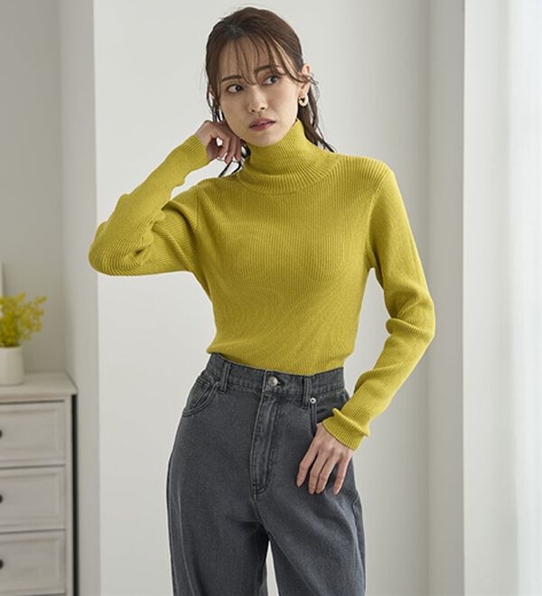 BELLUNA（ベルーナ）の「＜＆ｃｏｃｏｃｈｉ＞ハピネスコットン100％&times;吸湿発熱リブタートルニット（ニット・セーター）」｜詳細画像