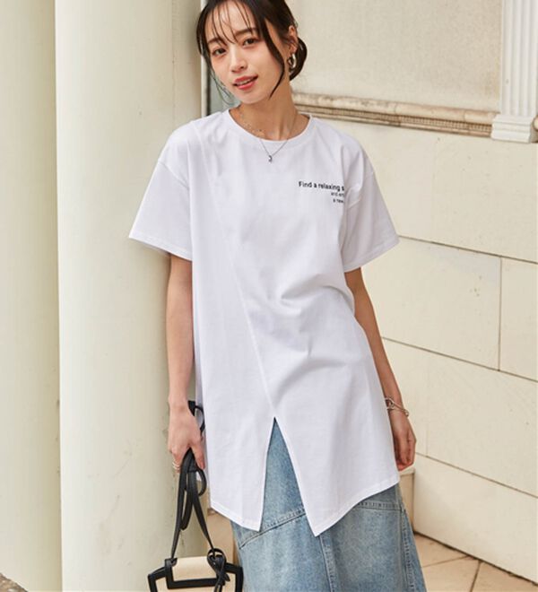 RANAN（ラナン）の「【ひんやり】ロゴプリントチュニックTシャツ（Tシャツ）」｜詳細画像