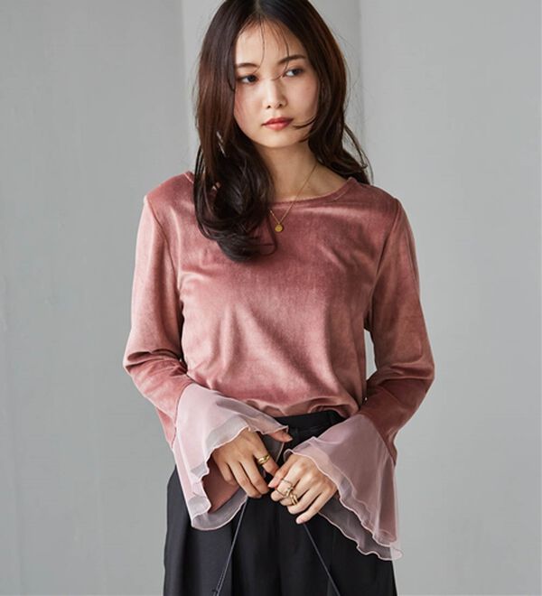 RANAN（ラナン）の「フレアーチュール袖ベロアプルオーバー（カットソー）」｜詳細画像