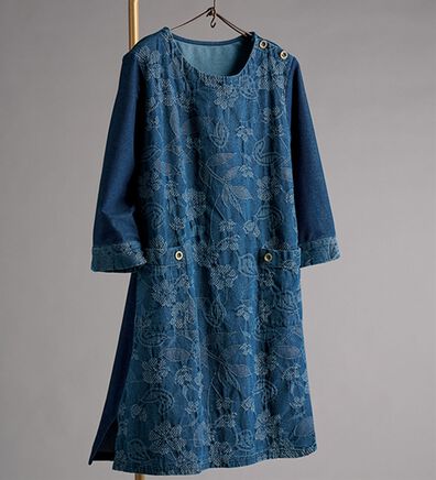 BELLUNA（ベルーナ）の「ジャカードデニム異素材切替チュニック（チュニック）」