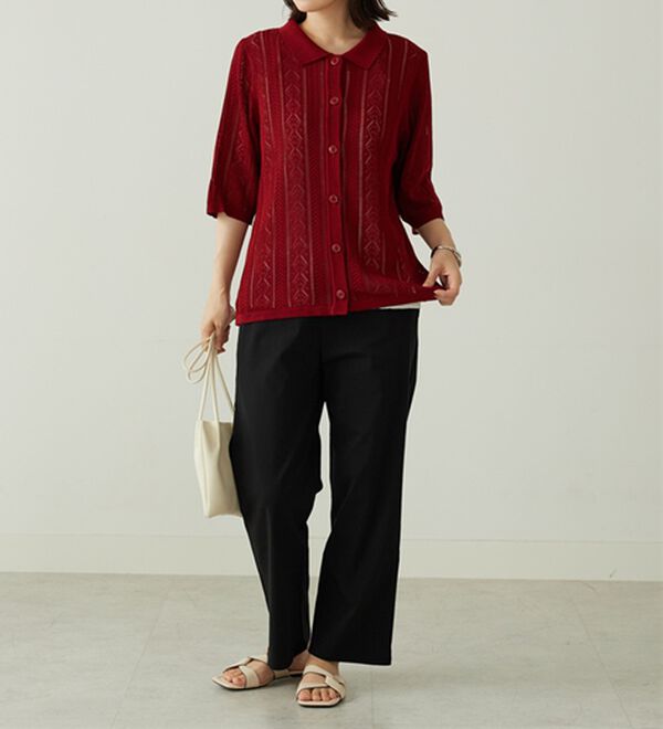 BELLUNA（ベルーナ）の「衿付き透かし編みニットカーディガン（ニットカーディガン）」｜詳細画像