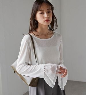 RANAN（ラナン）の「フレアーチュール袖スラブシアーＴ（カットソー）」｜ホワイト