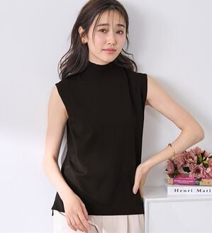 BELLUNA（ベルーナ）の「Ｔシャツが苦手な方に！ひんやり綿混ニットＴ【選べるデザイン】（ニット・セーター）」｜黒(タンク)
