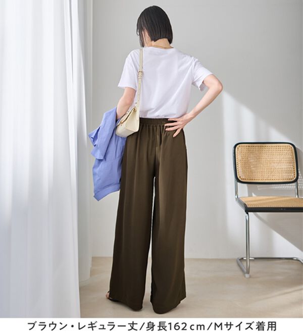 Viola e Viola（ヴィオラ エ ヴィオラ）の「さらさらＥＡＳＹ－３キロ魅せ！とろみタックワイドパンツ（ワイドパンツ・ガウチョ）」｜詳細画像