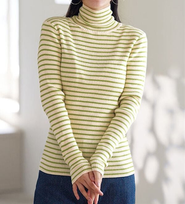 BELLUNA（ベルーナ）の「＜＆ｃｏｃｏｃｈｉ＞ハピネスコットン100％&times;吸湿発熱リブタートルニット（ニット・セーター）」｜詳細画像