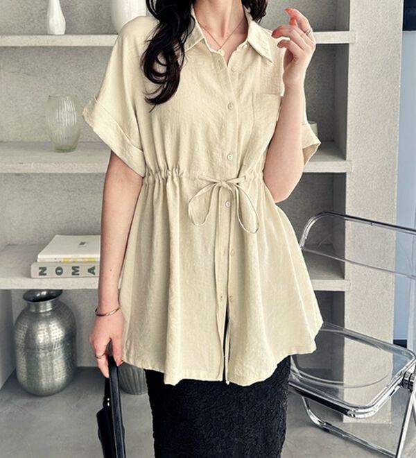 GeeRA（ジーラ）の「２ｗａｙウエストリボンシャツチュニック（チュニック）」｜詳細画像