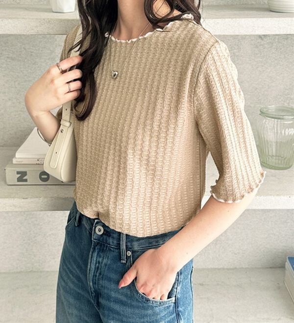 GeeRA（ジーラ）の「配色メロー５分袖表面感カットソー（カットソー）」｜詳細画像