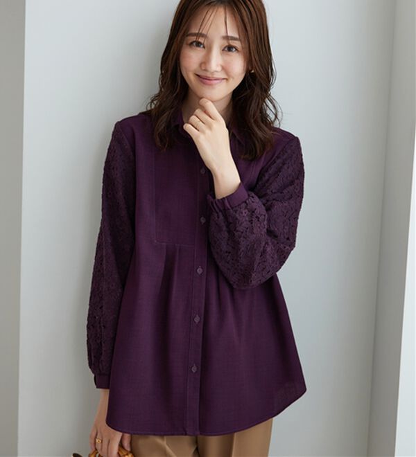 BELLUNA（ベルーナ）の「麻調素材袖レースブラウス（ブラウス）」｜詳細画像