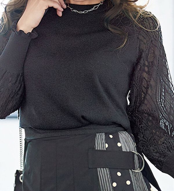 BELLUNA（ベルーナ）の「袖レースデザインエレガントセーター（ニット・セーター）」｜詳細画像