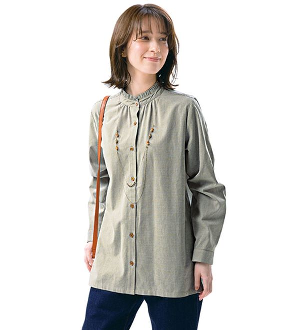 ルフラン（ルフラン）の「選べる♪綿１００％フリル衿ブラウス（ブラウス）」｜ギンガムチェック