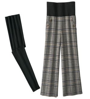 BELLUNA（ベルーナ）の「レギンス付！お腹ラクな着心地ワイドパンツ（ワイドパンツ・ガウチョ）」｜グレーチェック