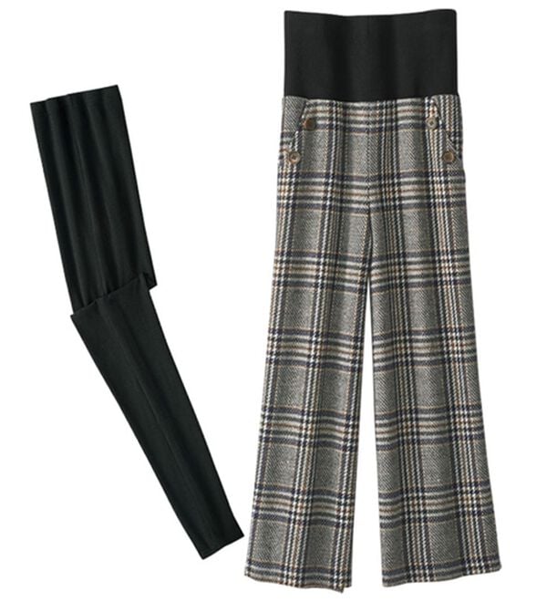 BELLUNA（ベルーナ）の「レギンス付！お腹ラクな着心地ワイドパンツ（ワイドパンツ・ガウチョ）」｜グレーチェック