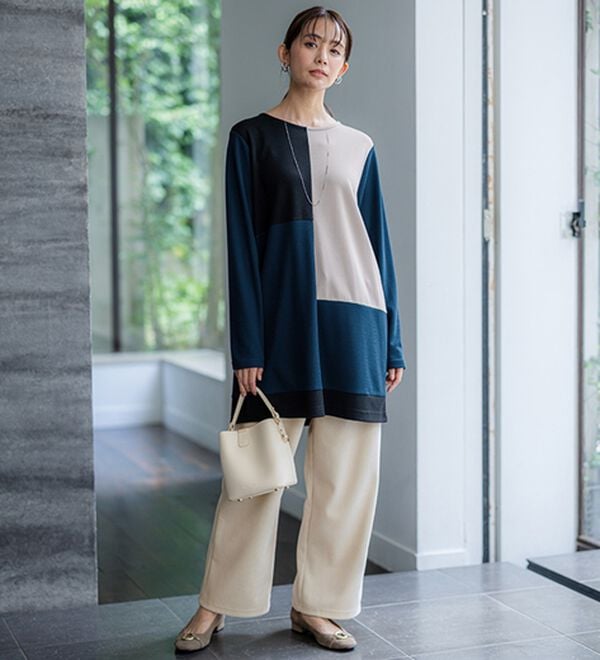BELLUNA（ベルーナ）の「かのこ素材配色ブロッキングチュニック（チュニック）」｜詳細画像