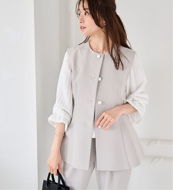 ペプラムベストパンツSET グレー 2点セット】防シワ！ペプラムベストセットアップ - ベルーナ【公式】