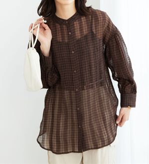 BELLUNA（ベルーナ）の「シアーチェック素材シャツチュニック（チュニック）」｜ダークブラウン