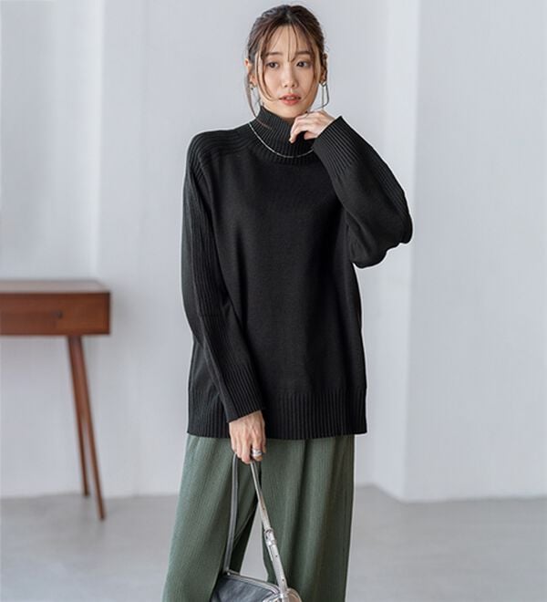 BELLUNA（ベルーナ）の「トレーナーがカジュアルすぎる方に！洗えるリブハイネックニット（ニット・セーター）」｜詳細画像