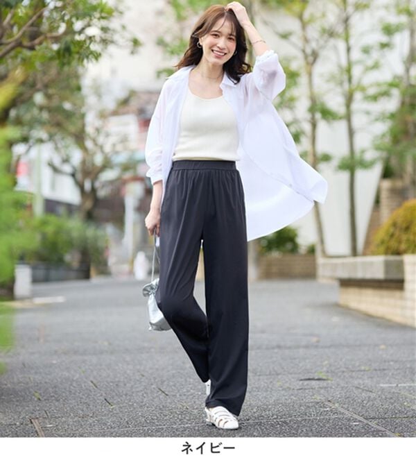 Viola e Viola（ヴィオラ エ ヴィオラ）の「【接触冷感】さらテロ楽のびストレートパンツ【選べる２丈】（フルレングスパンツ）」｜詳細画像