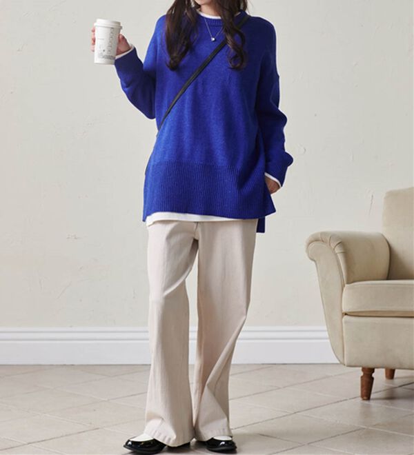 RANAN（ラナン）の「ワイドリブ使いカラーニットチュニック（ニット・セーター）」｜詳細画像