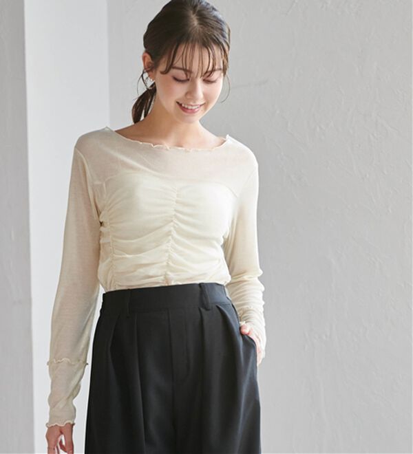 RANAN（ラナン）の「ギャザーデザインシアーTシャツ（Tシャツ）」｜詳細画像