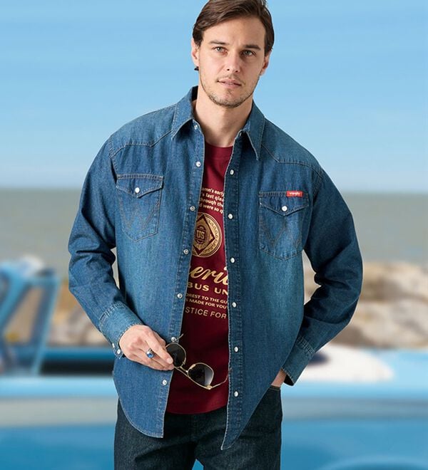 「＜ラングラー＞麻入りデニムシャツ（メンズシャツ）」｜詳細画像