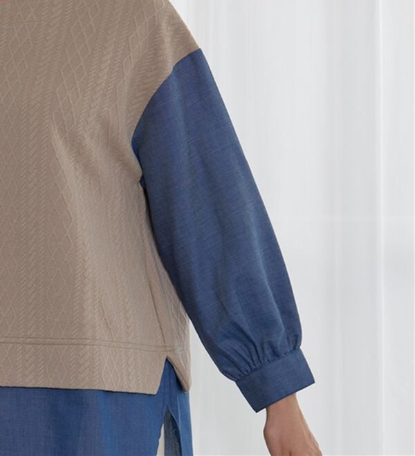 BELLUNA（ベルーナ）の「ケーブル&times;デニム切替チュニック（チュニック）」｜詳細画像