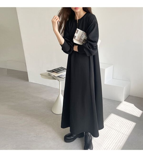 GeeRA（ジーラ）の「【再入荷】1枚で決まる！ハーフジップフレアワンピース（カットソーワンピース）」｜詳細画像