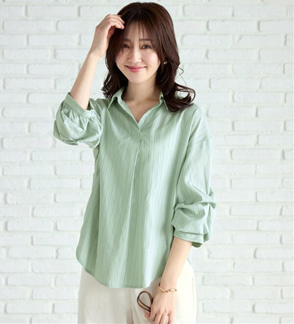 BELLUNA（ベルーナ）の「袖タックデザインスキッパーシャツ（シャツ）」｜詳細画像